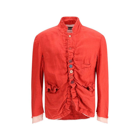 Undercover Linen JacketLinen Jacket with ruffles and multicolored buttons by Undercover, a distinctive and experimental design. Made of pure linen with a crumpled effect, it features a front closure with contrasting ruffles and buttons, flap welt pockets,