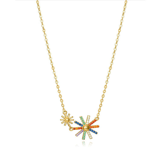 Gold chain necklace with colorful starburst pendants from VICEROY JEWELS Mod. 13042C100-39, featuring intricate design and silver material.