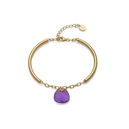 Gold bracelet with purple gemstone pendant, elegant design, suitable for ladies' fashion accessories