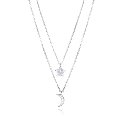 Elegant silver necklace featuring star and moon charms, made of Silver 925°, from VICEROY JEWELS Mod. 13203C000-30 for ladies.
