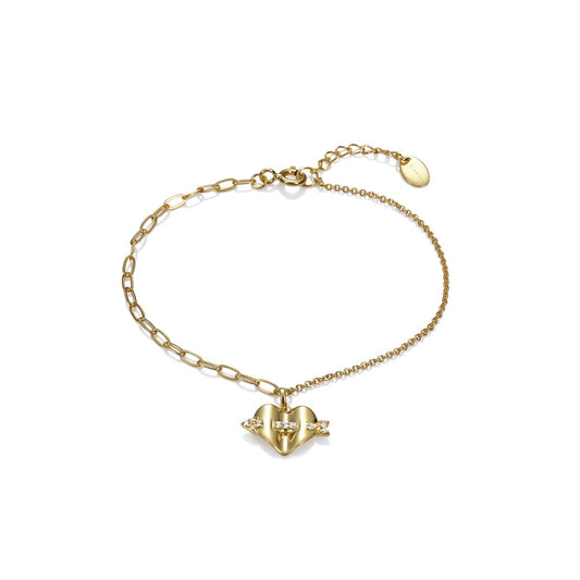 Gold heart-shaped charm bracelet with delicate chain design.