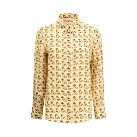 Valentino Beige Silk Pattern Shirt with Petit Charles print and pearl front closure, made from 100% silk for the AW25 season.