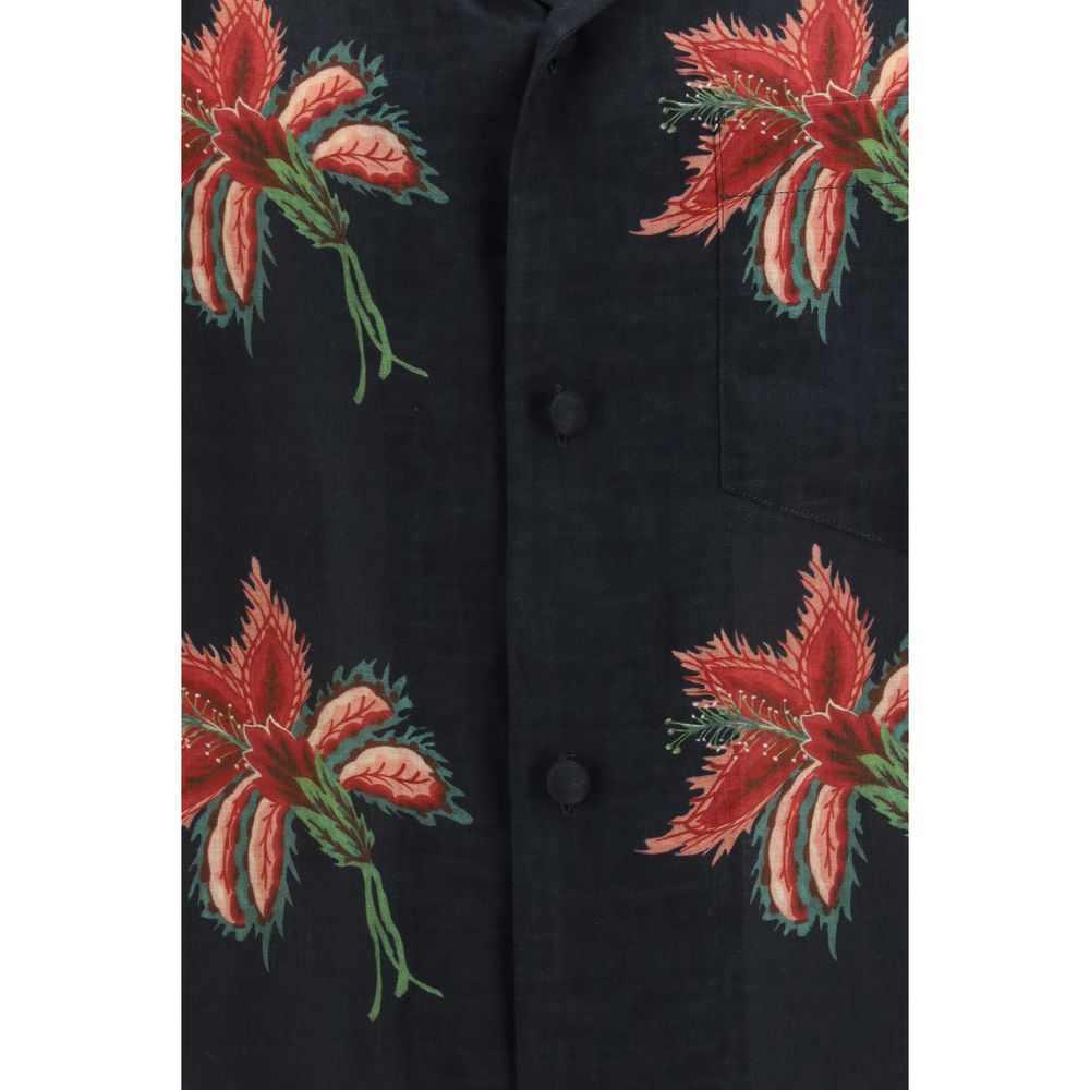 Valentino Black Linen Pattern Shirt