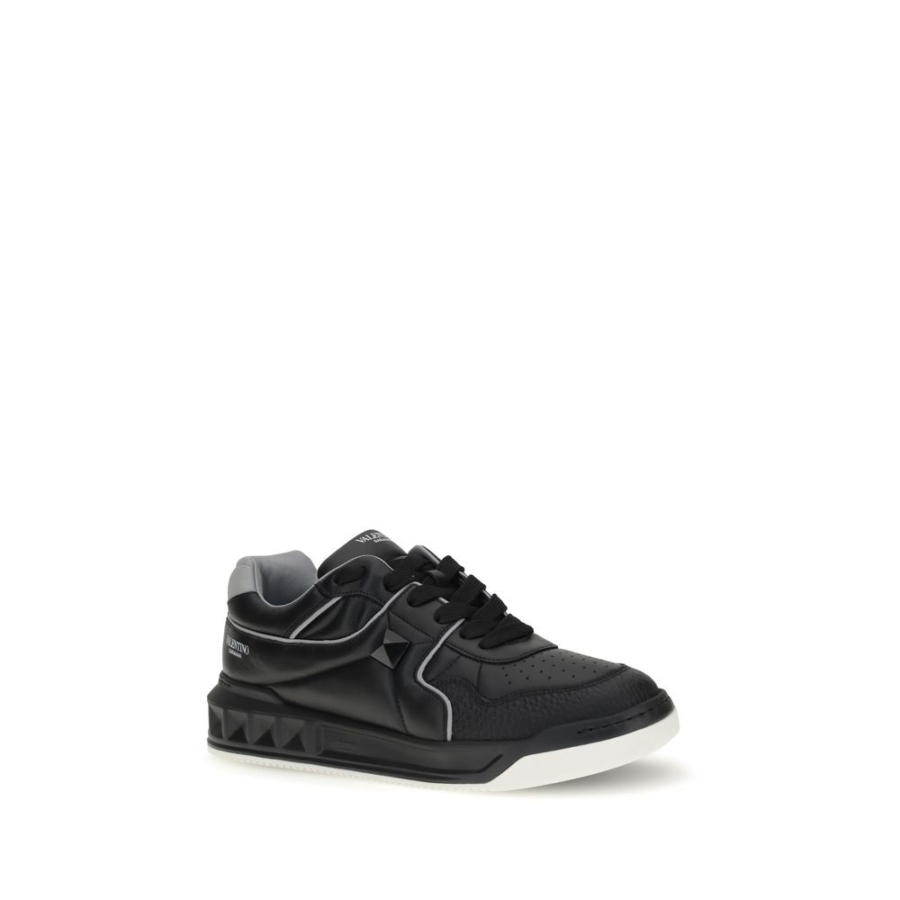 Valentino Garavani Black Calf Leather Bos Taurus Low Top Sneakers