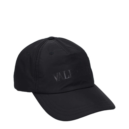 Valentino Garavani Black Polyamide Cap (Baseball Hat) with front logo and buckle closure, designed for casual style, composed of 100% polyamide.