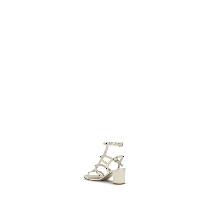 Valentino Garavani Cream Calf Leather Bos Taurus Sandals with Rockstuds