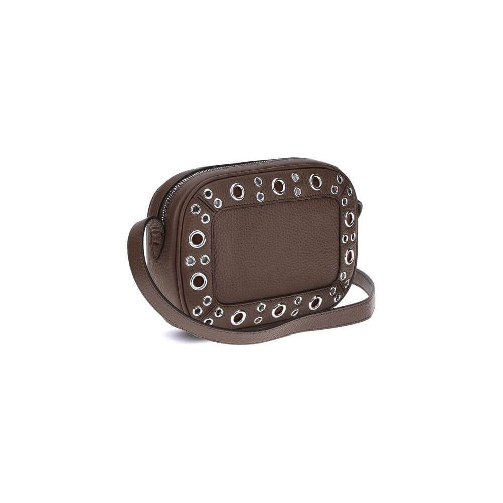Valentino Garavani Nellcôte Shoulder Bag in garnet calfskin with ball studs and rivets, featuring adjustable strap and palladium finish.