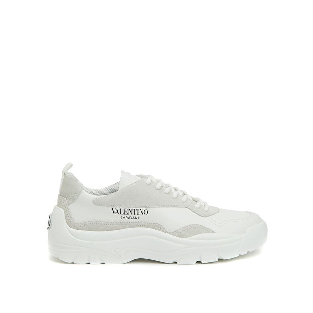 Valentino Garavani White Leather Low Top Sneakers with suede detail and contrast logo print, men's fashion footwear, side view