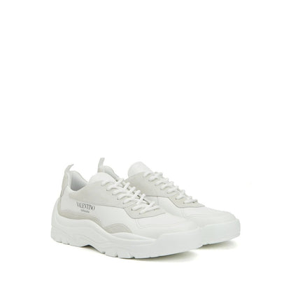 Valentino Garavani White Leather Low Top Sneakers with suede detail, contrast logo print, and lace-up fastening for men