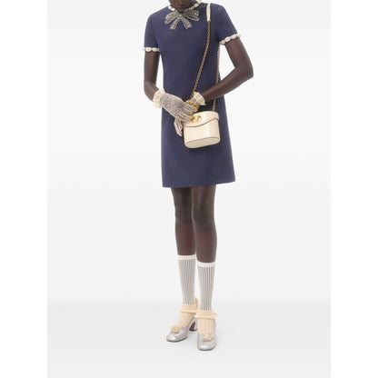 Valentino Short Embroidered Crepe Couture Dress Dresses