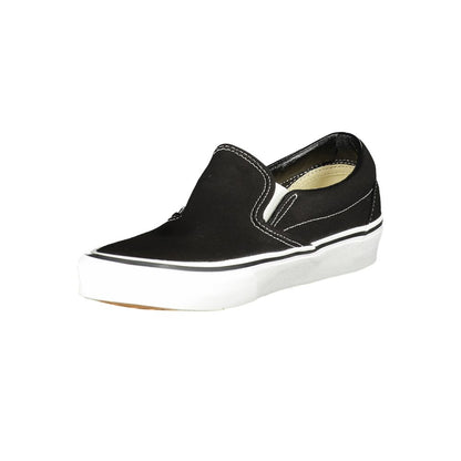 Vans Black Polyester Men Sneaker with elastic details and white soles, perfect for casual outings and skateboarding style.