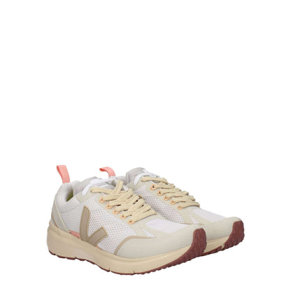 Veja Beige Fabric Athletic Sneakers with rubber sole and lace-up closure, featuring front and side logos, street style design.