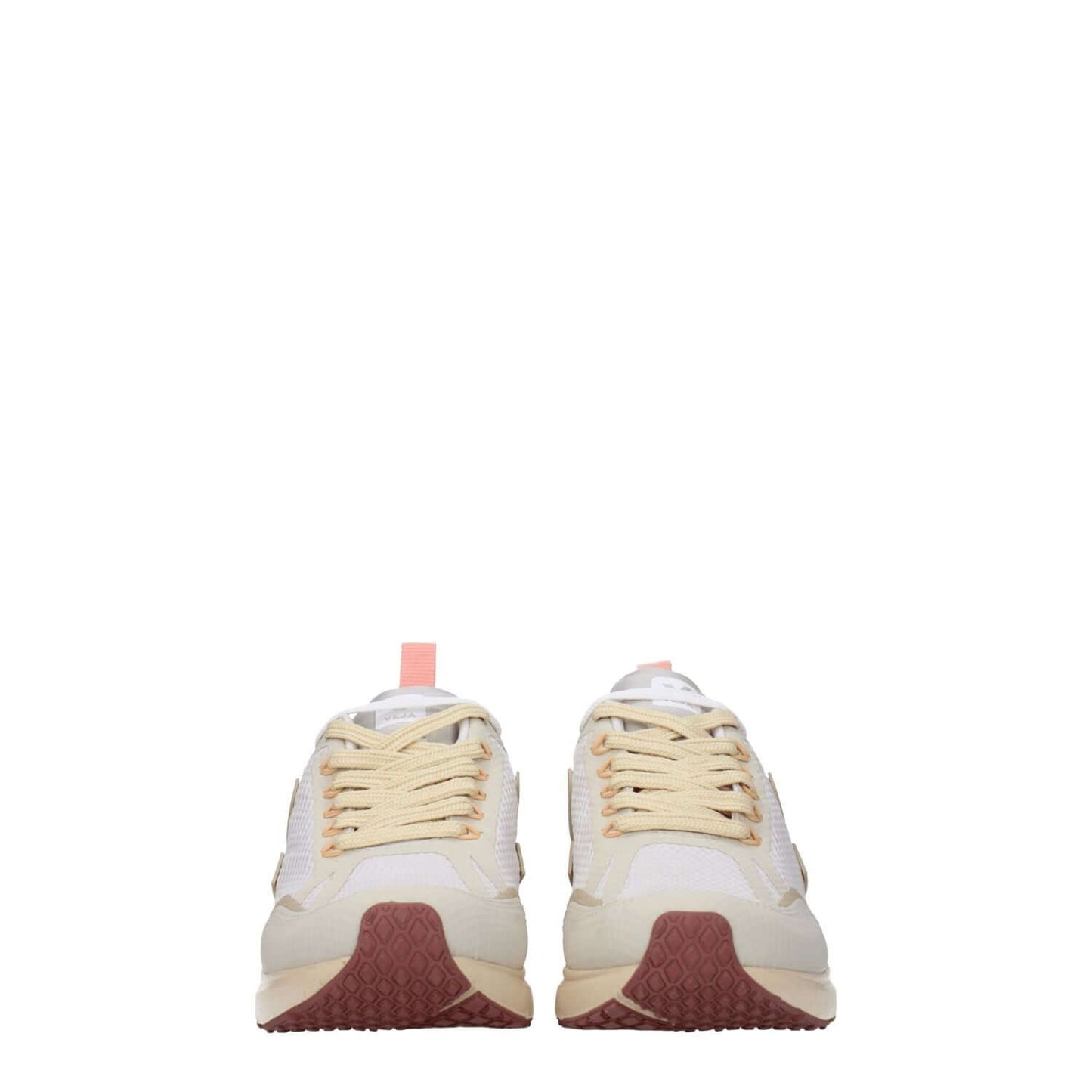 Front view of Veja Beige Fabric Athletic Sneakers with lace-up closure and rubber sole.