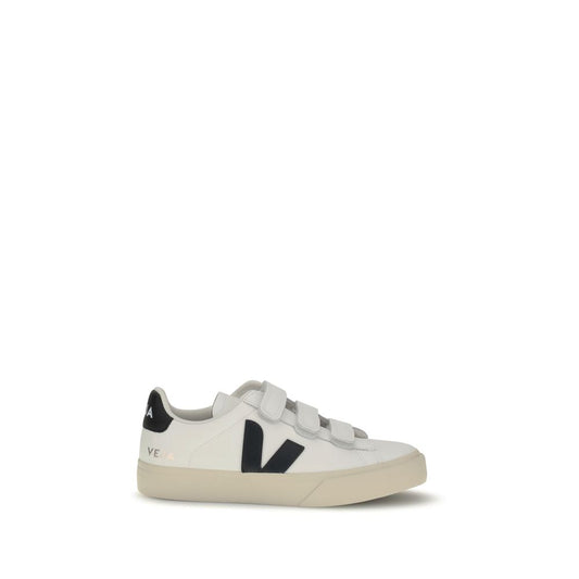 Veja White Rubber Low Top Sneakers with three straps and contrasting panels, featuring a round toe and brand logo.