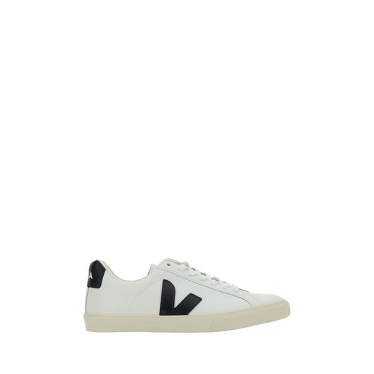 Veja White Rubber Sneakers with calfskin upper, round toe, and lace-up closure. Iconic logo patch on side, AW25 collection.