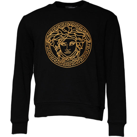 Versace Black Medusa Embroidery Crew Neck Pullover Sweater