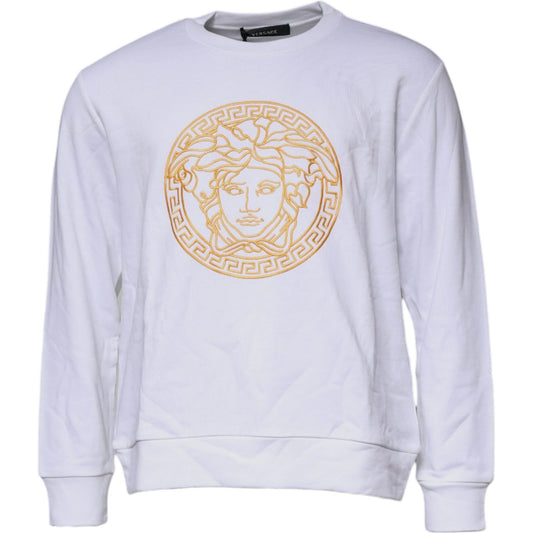Versace White Medusa Embroidery Crew Neck Pullover Sweater