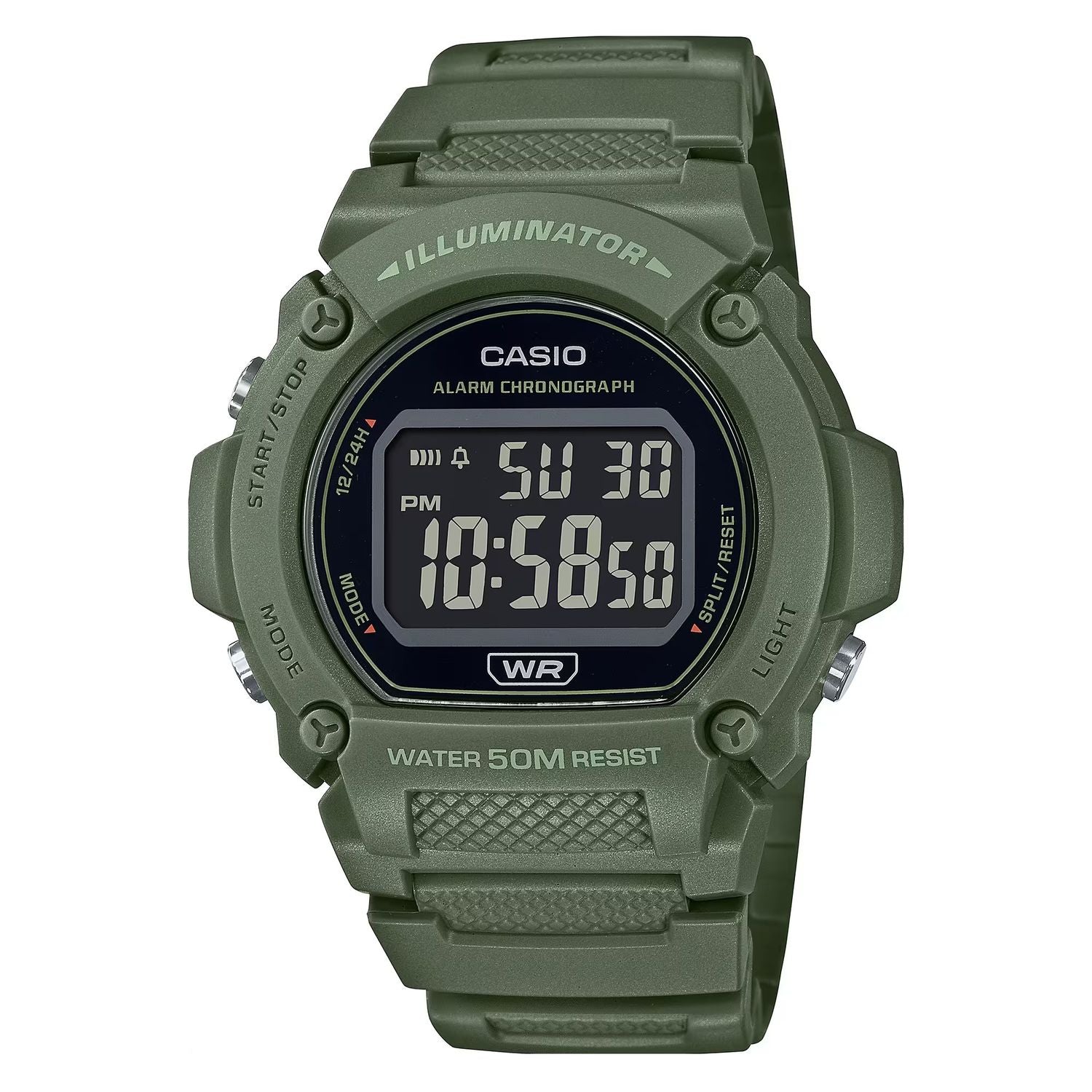CASIO TIMELESS COLLECTION Mod. SPORT- ILLUMINATOR. WR 50M. ALARM. CHRONOGRAPH - ARMY GREEN - COLORED SERIE