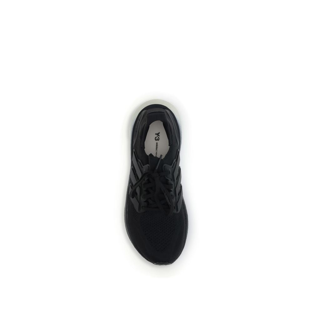 Top view of Y-3 Black Fabric Athletic Sneakers with canvas upper and Y-3 logo on tongue.