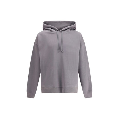 Alt Tag: Y-3 Gray Cotton Sweatshirt with hood and ribbed finishes, featuring a stacked logo and urban style, crafted for comfort and character.