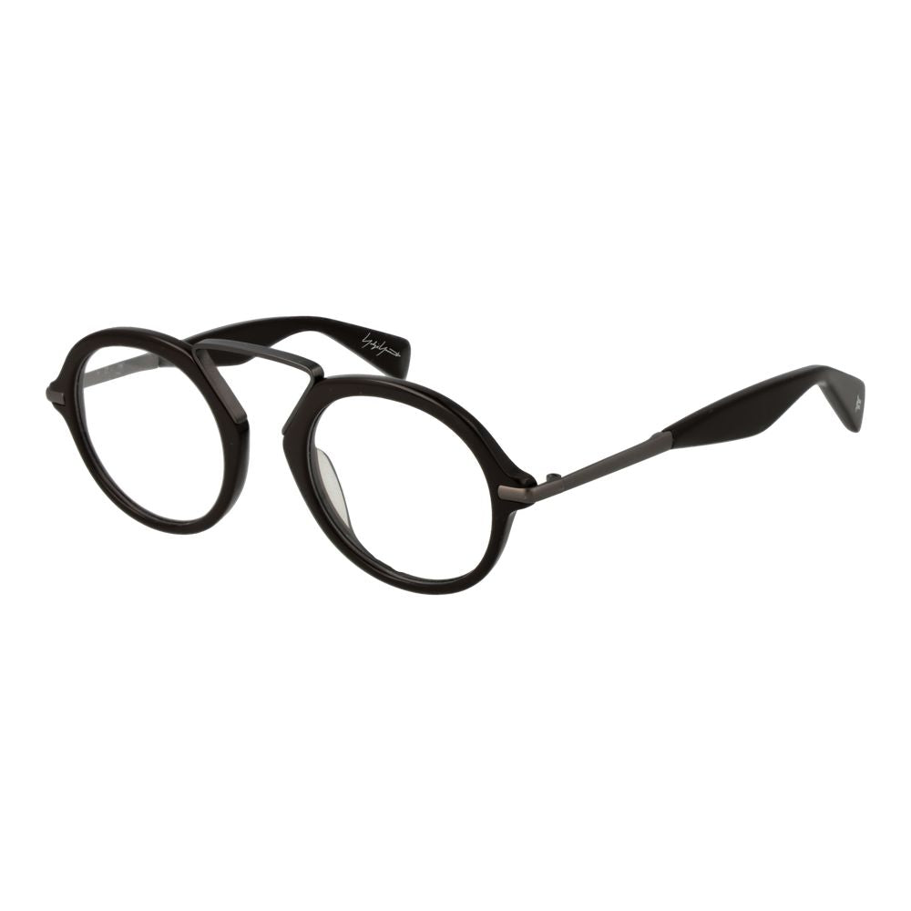 Yohji Yamamoto Brown Plastic Glasses (Frames) with round style, full-rim design, and plastic lenses, ideal for men.