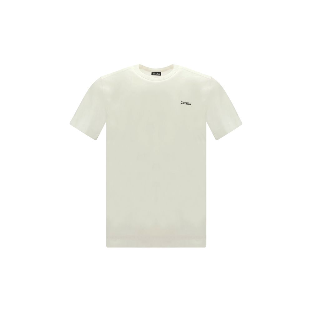 ZEGNA White Cotton T-Shirt with ribbed crew neck and brand monogram, regular fit, AW25 season, 100% cotton.
