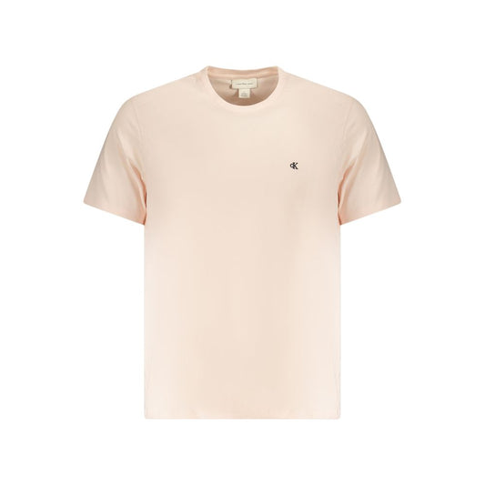 Calvin Klein pink cotton men's t-shirt with embroidered logo, crew neck design, perfect for casual luxury and comfort.