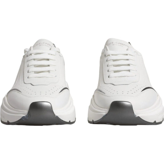 Dolce & Gabbana White Silver DAYMASTER Leather Sneakers Shoes