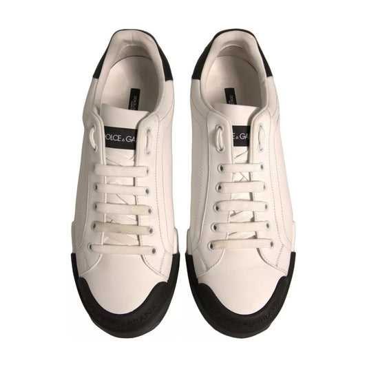 Dolce & Gabbana White Leather Logo Portofino Sneakers Shoes