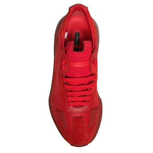 Top view of Dolce & Gabbana Daymaster red leather sneaker featuring rubber sole and lace-up design.