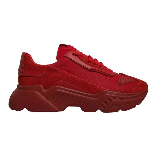 Dolce & Gabbana red leather Daymaster low top sneaker with rubber sole and logo details, mismatched sizes, made in Italy.