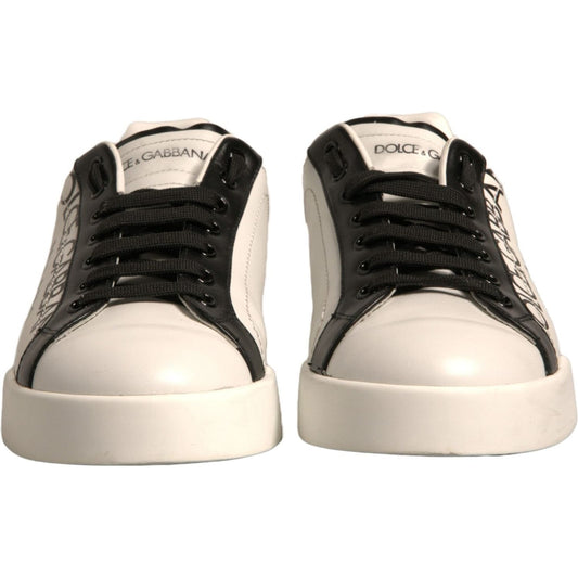 Dolce & Gabbana white black leather crown Milano sneakers with rubber sole, lace-up closure, and logo details.