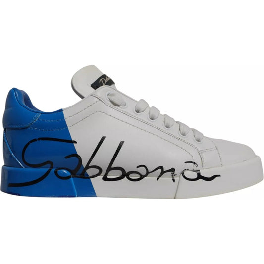 Dolce & Gabbana White Blue Logo Portofino Sneakers Shoes