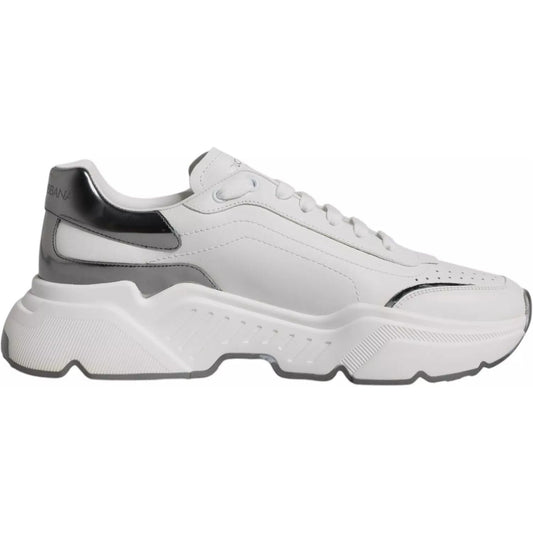 Dolce & Gabbana White Silver DAYMASTER Leather Sneakers Shoes