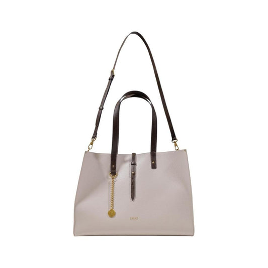 Liu Jo gray handbag with black handles, large women’s bag, made from 100% polyurethane, stylish and versatile design.