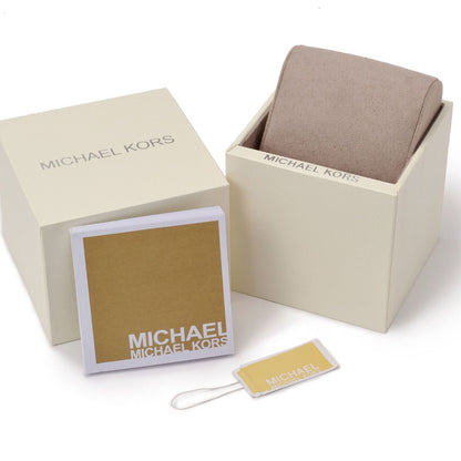 Official packaging for MICHAEL KORS Mod. LENNOX wristwatch, featuring branded box, tag, and cushion for gent's watch display.