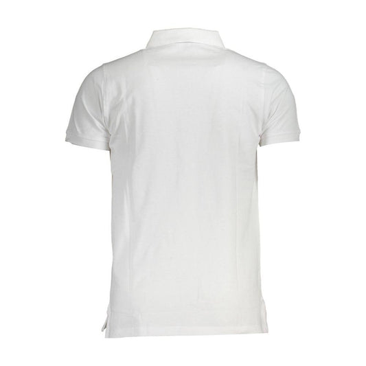 Back view of Norway 1963 white cotton men's polo shirt with short sleeves, showcasing simple and elegant design.