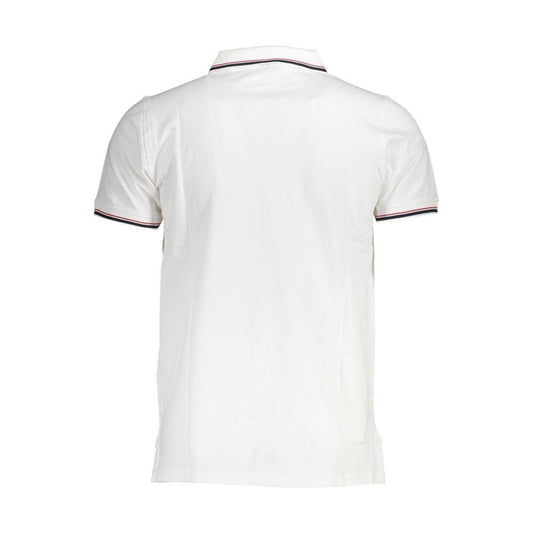 Back view of Norway 1963 white cotton men's polo shirt with short sleeves and contrasting details.