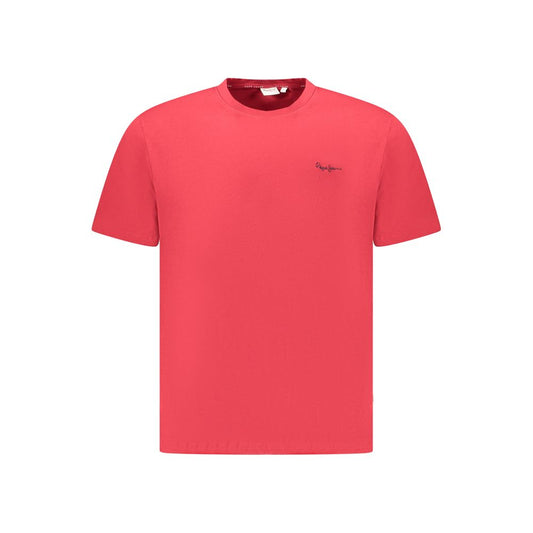 Pepe Jeans Red Cotton Men T-Shirt with Logo Embroidery, Sustainable Crew Neck Design for Casual Wear