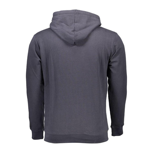 Back view of Sergio Tacchini blue cotton men's hooded sweater with long sleeves and sleek design.