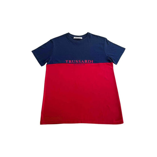 Trussardi Beachwear red cotton men's T-shirt with two-tone design and prominent chest logo, short-sleeve crewneck.
